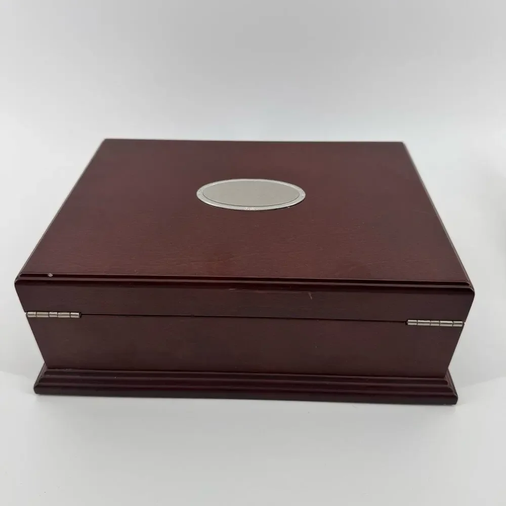 Wooden Jewelry Keepsake Box Lift-Out Tray Silver Plaque Mother Gift